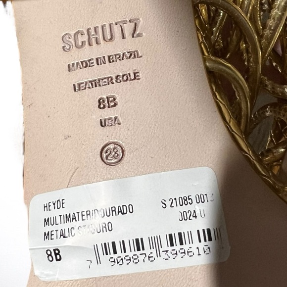 🌻 Schutz Strappy Gold Leather Snake Embossed Heyde Heels Size 8 + Box / Dust Bag - Picture 11 of 15